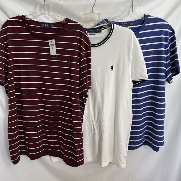 LOT 3 Polo Ralph Lauren Shirt Mens XL Striped Custom Slim Fit Pony Crewneck - Picture 1 of 8